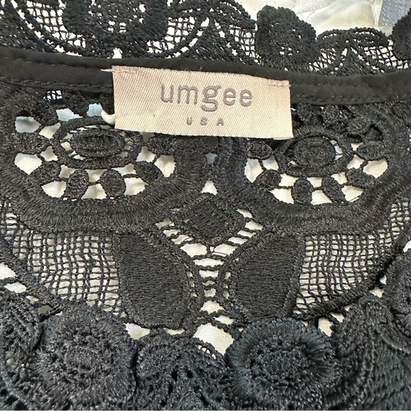 UMGEE Crochet Top Boho Hippie Black Size S-M Blouse Sheer Floral - Picture 6 of 8